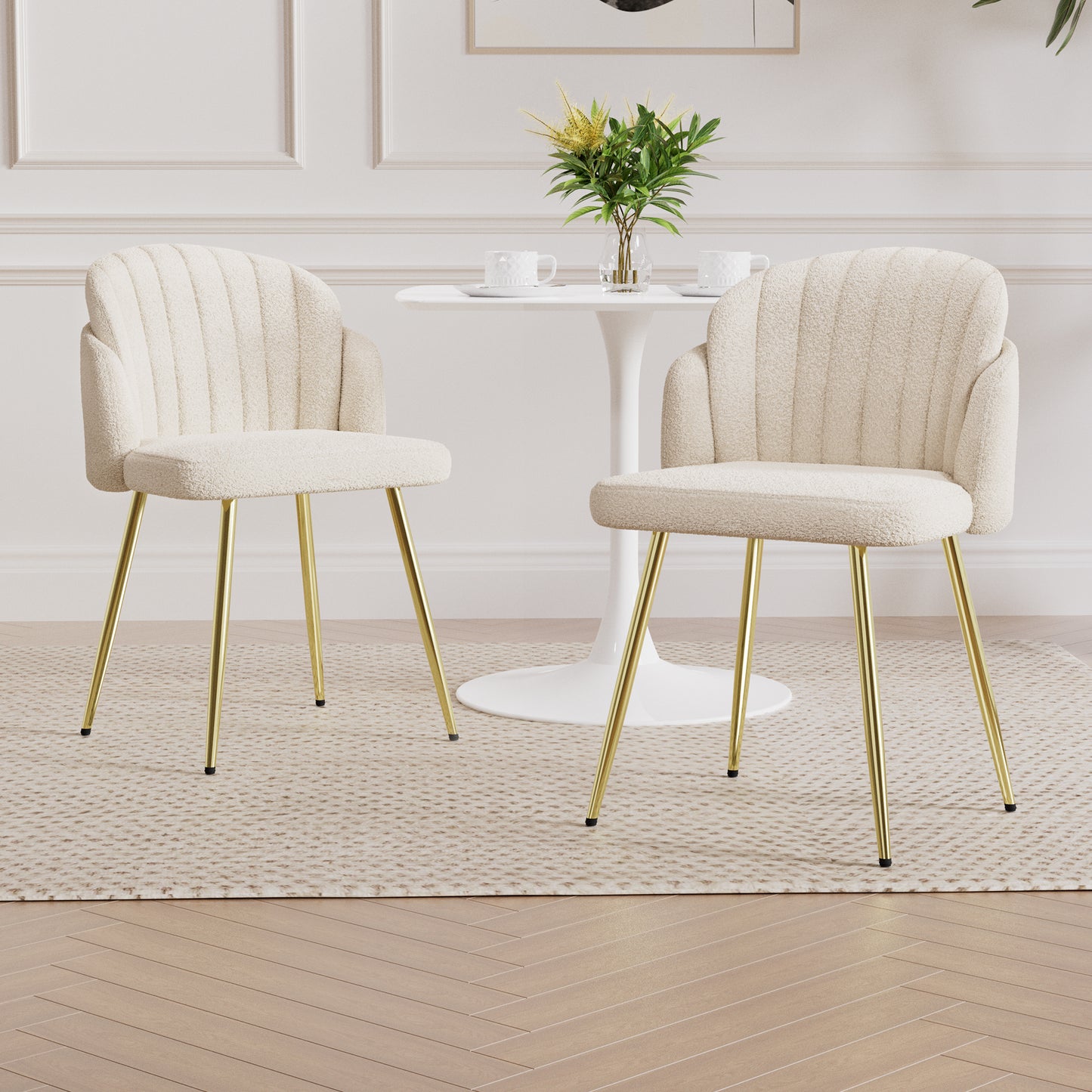 Zulma Fabric Dining Chairs with Gold Leg (Set of 2) - Beige