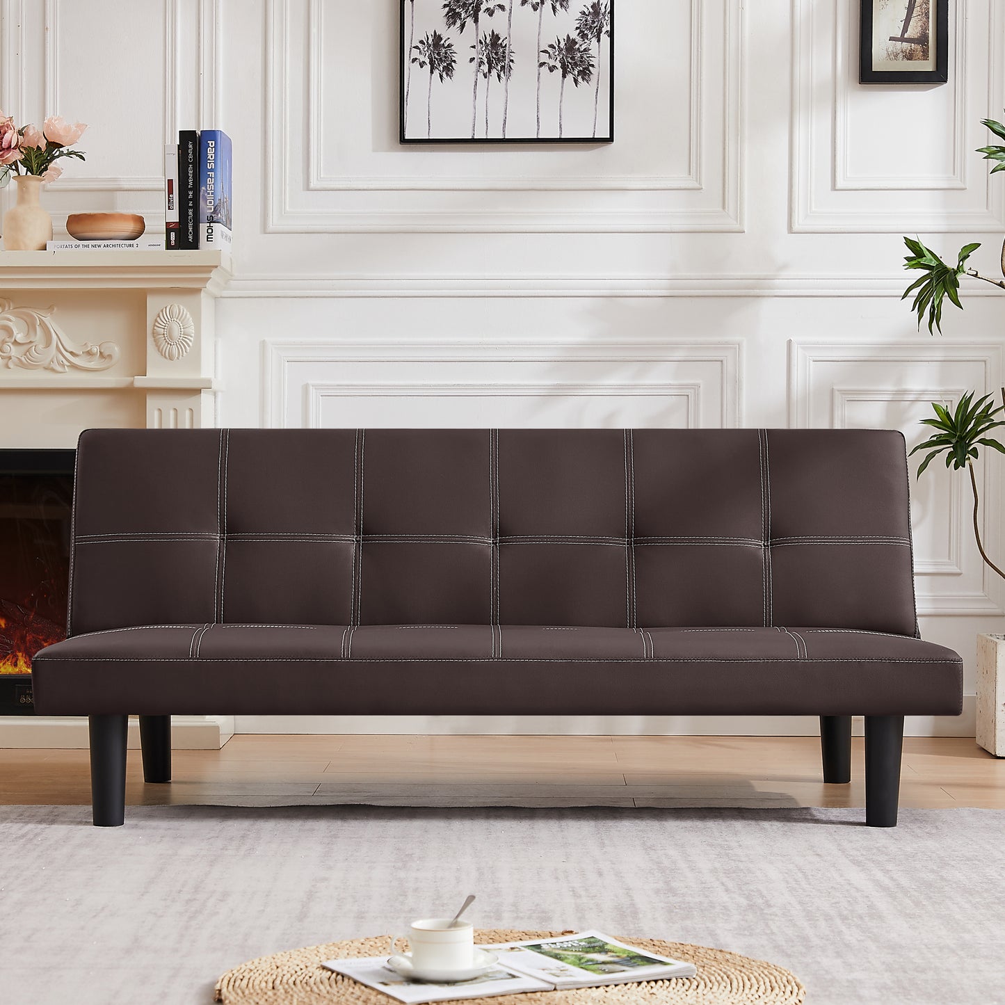 Bruno Black PU Convertible  Sofa Bed - Brown