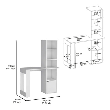 Ripley Writing Desk With Bookcase and Cabinet - White