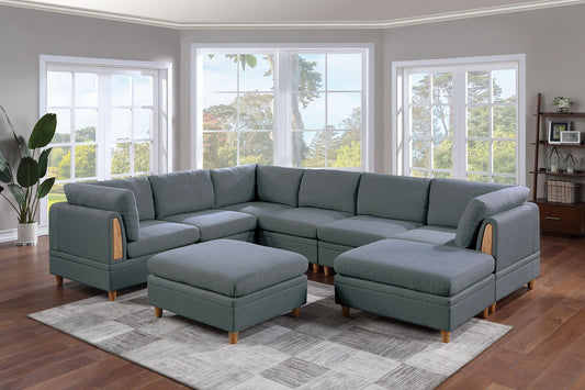 Felix 8pc Modular Sectional Sofa Set 3x Wedges 3x Armless Chair And 2x Ottomans - Steel Gray