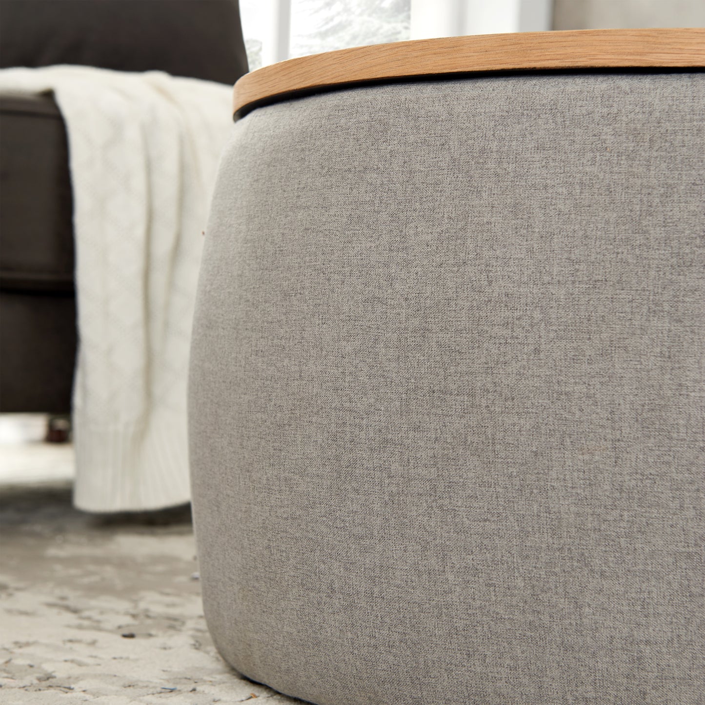 Versa Round Storage Ottoman Table - Light Grey