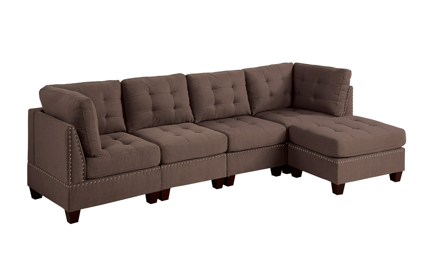 Eleni Modular Sectional 5pc Set 2x Corner Wedge 2x Armless Chair and 1x Ottoman - Coffee