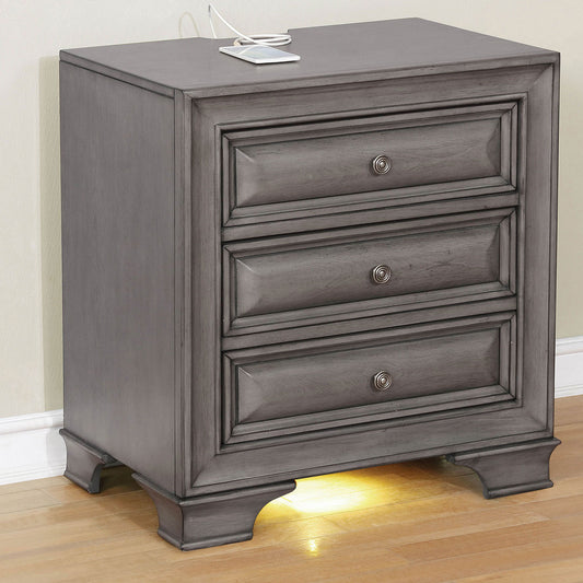 Mira Solid Wood Nightstand With Under Nightlight - Grey