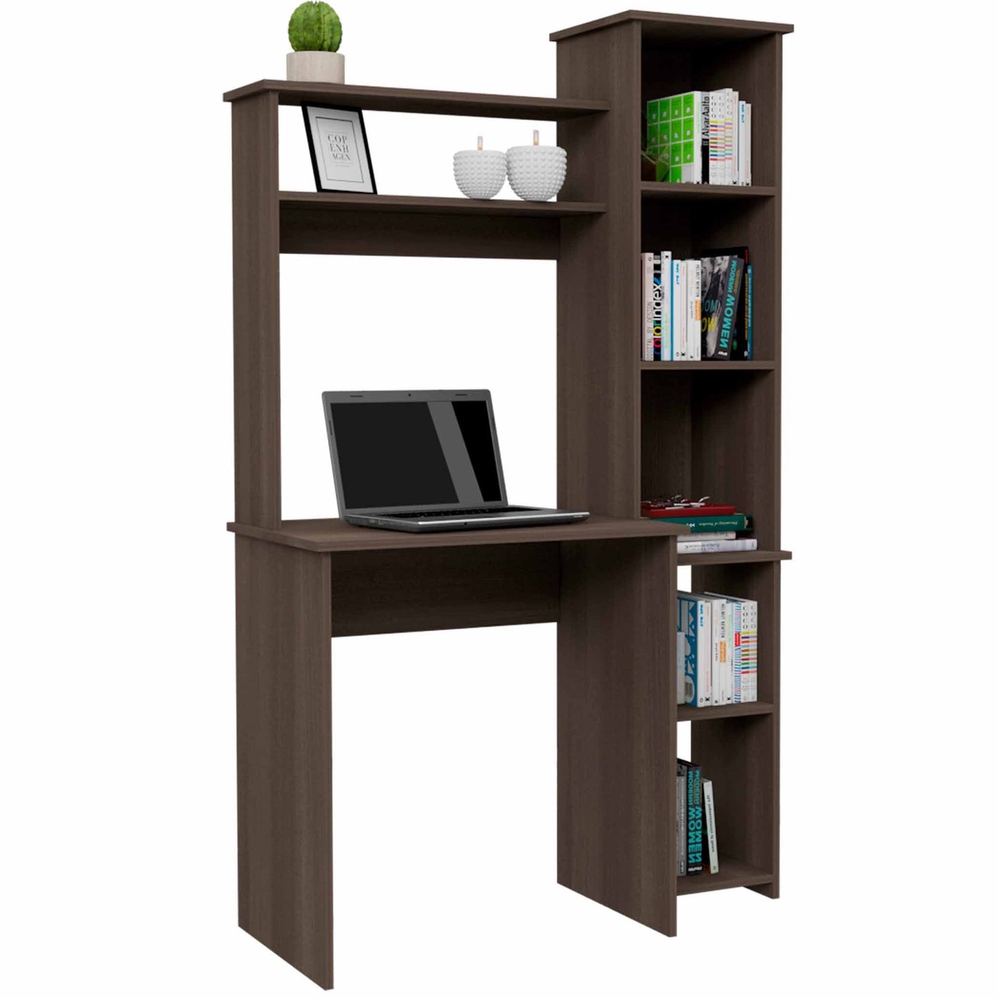 Marston 6-Shelf Writing Desk with Built-in Bookcase - Smokey Oak