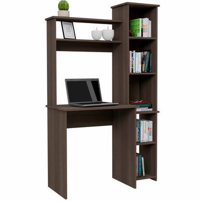 Marston 6-Shelf Writing Desk with Built-in Bookcase - Smokey Oak