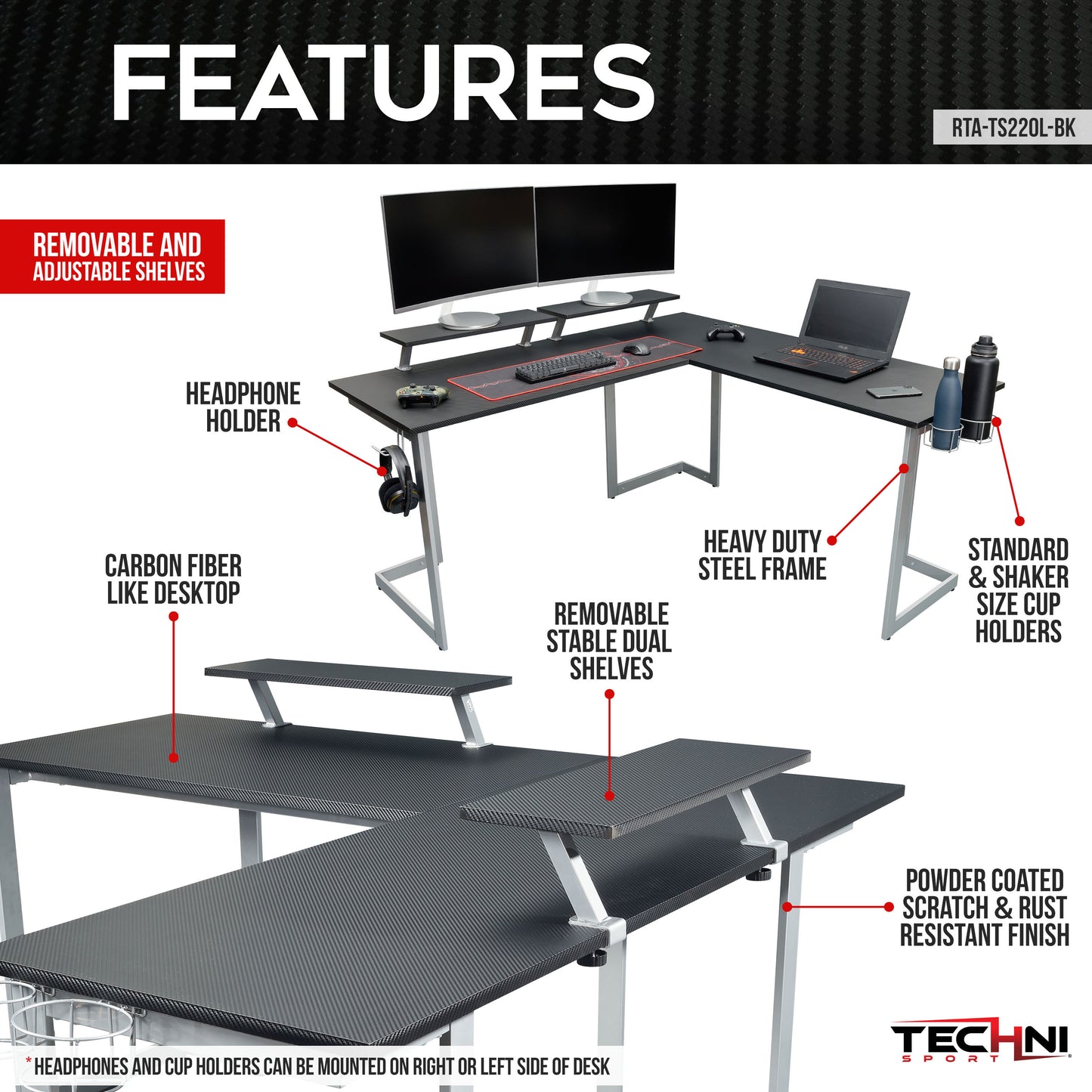 Sport Warrior L-Shaped Gaming Desk