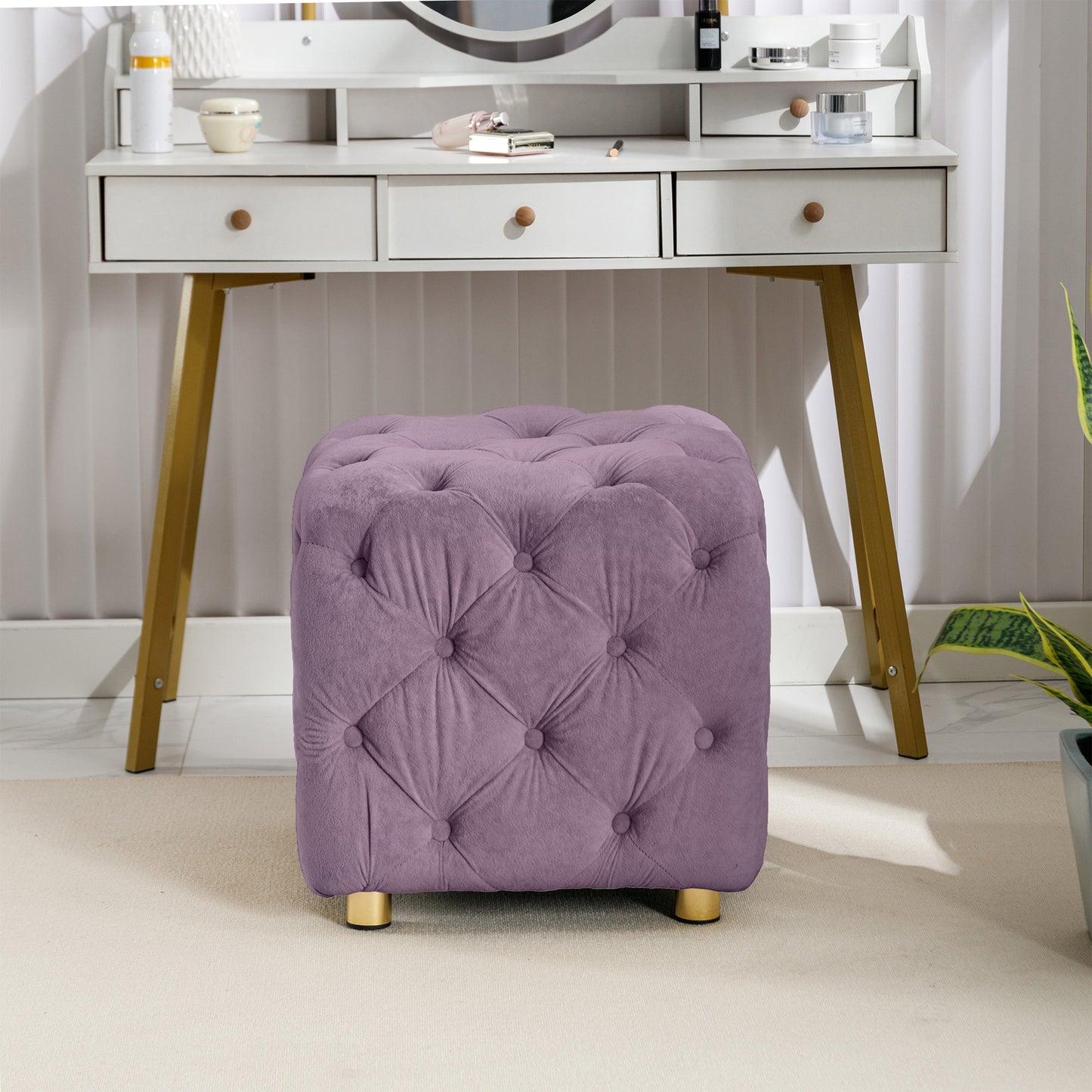 Velvet Upholstered Vanity Seat - Purple