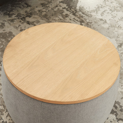 Versa Round Storage Ottoman Table - Light Grey