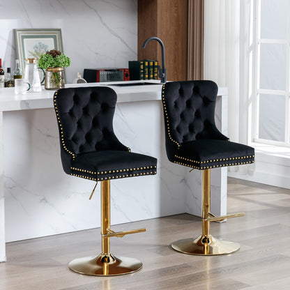 Golden Velvet Comfort Barstools - Black Set of 2