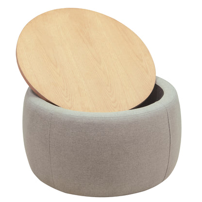 Versa Round Storage Ottoman Table - Light Grey