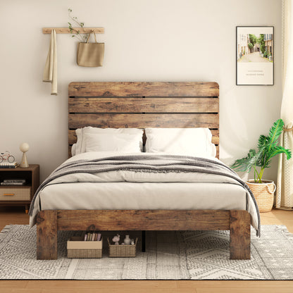 Kumo King Size Wood Platform Bed Frame - Dark Brown