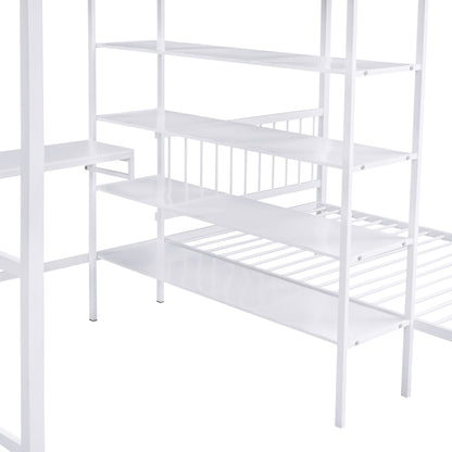 Harmony Haven Twin Loft Bed with Integrated Desk, Storage, and Staircase, Snow White