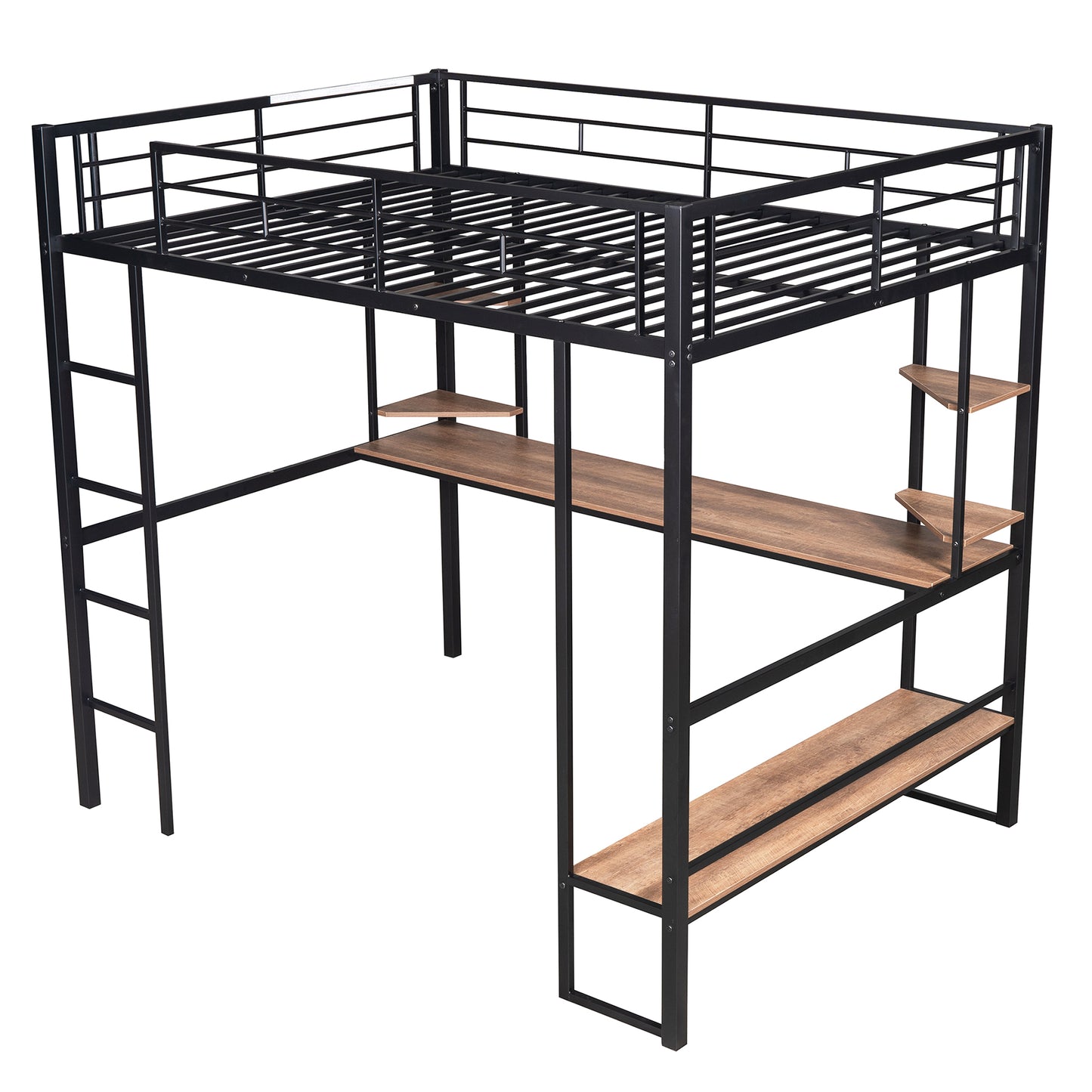 Black Beauty Loft Bed with Long Desk and Shelves