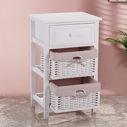 Darin Nightstand with Two Removable Baskets - White