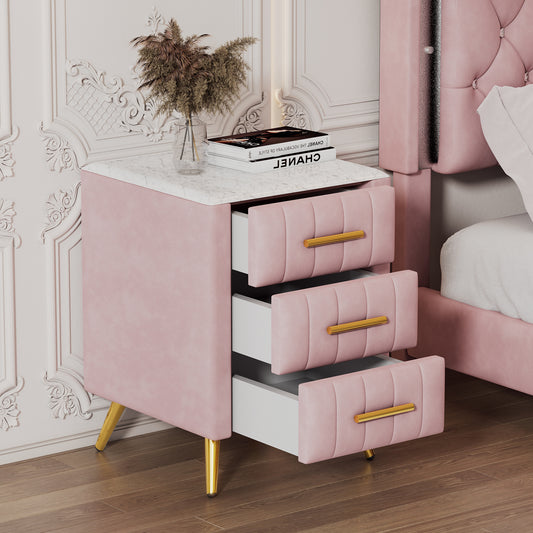 Kati Upholstered Wooden Nightstand - Pink