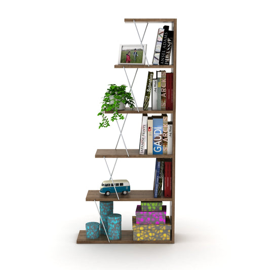 Modern Space-Saver  Ladder Bookshelf Organizer - Walnut