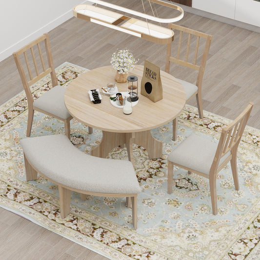 Todd 5pc Dining Set Round Table 4x Side Chairs - Natural