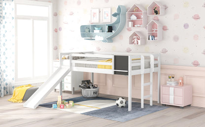 Wonderful White Twin Loft Bed with Slide, Stair and Chalkboard