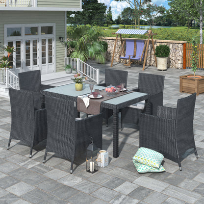 Neta 7 Pc Outdoor Patio Wicker Dining Set - Black