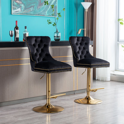 Amias Velvet Counter Height Bar Stools with Tufted  - Black Set of 2