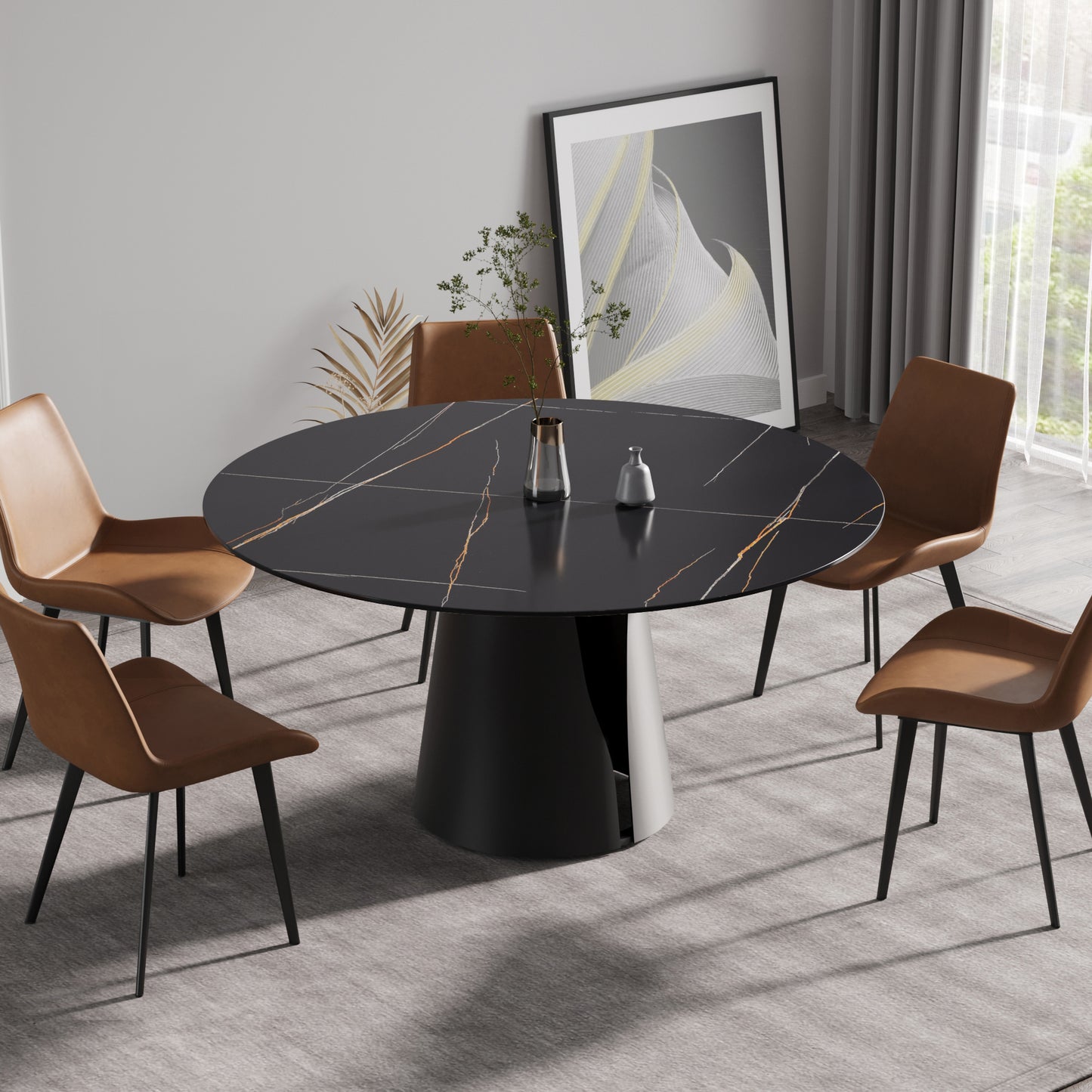 Elegant Ebony Round Dining Table