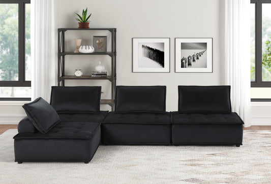 Anna Velvet 4 Pc Sectional Sofa - Black