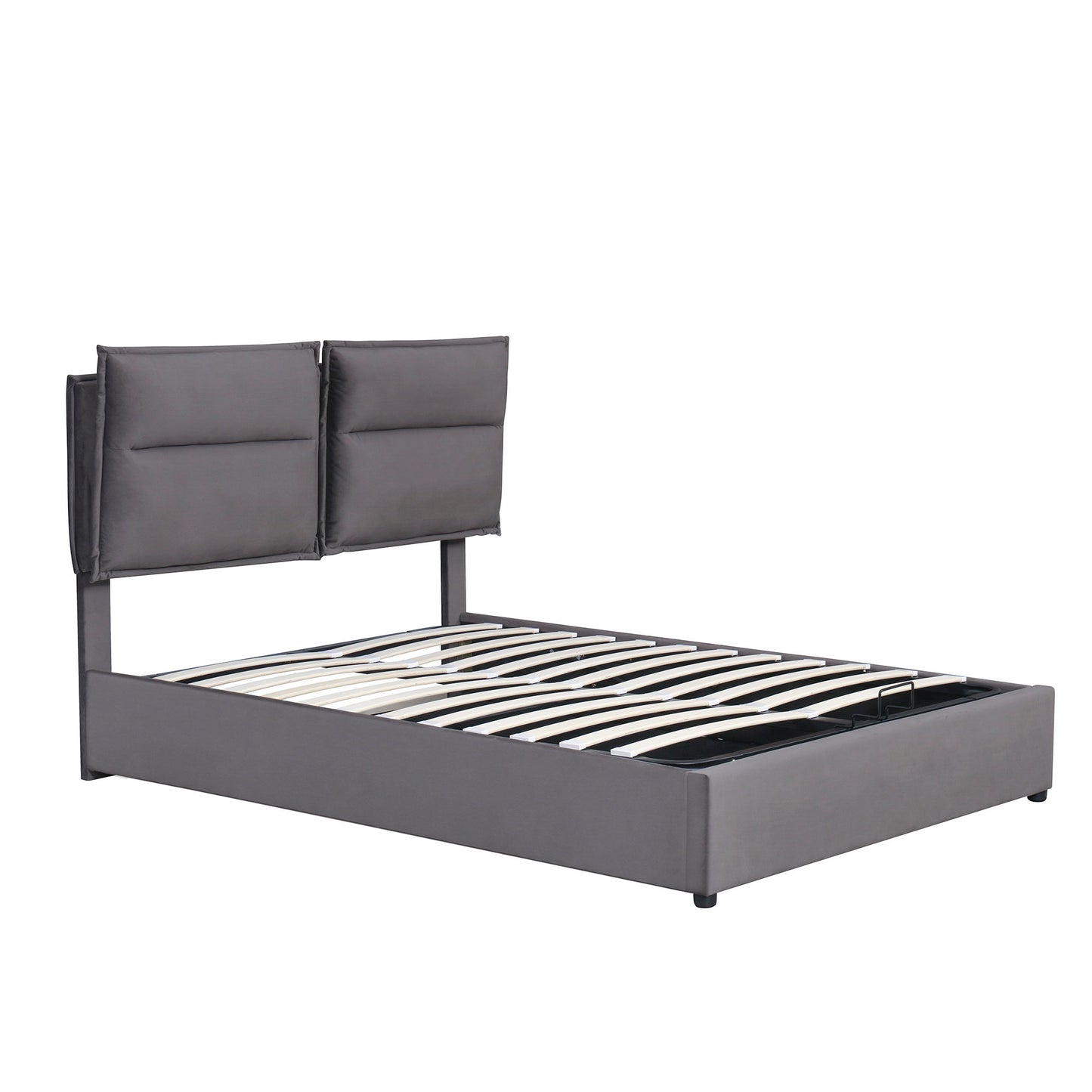 ElevateRest Queen Upholstered Platform Bed with HydraLift Storage, Gray