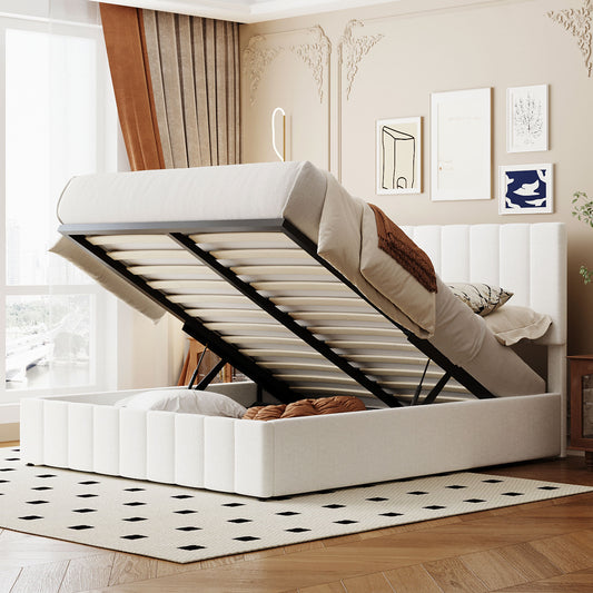 Shell Queen Size Storage Bed w Hydraulic System - White