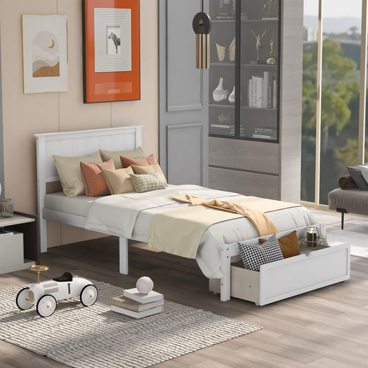 White Haven Twin Platform Bed with Storage Drawer