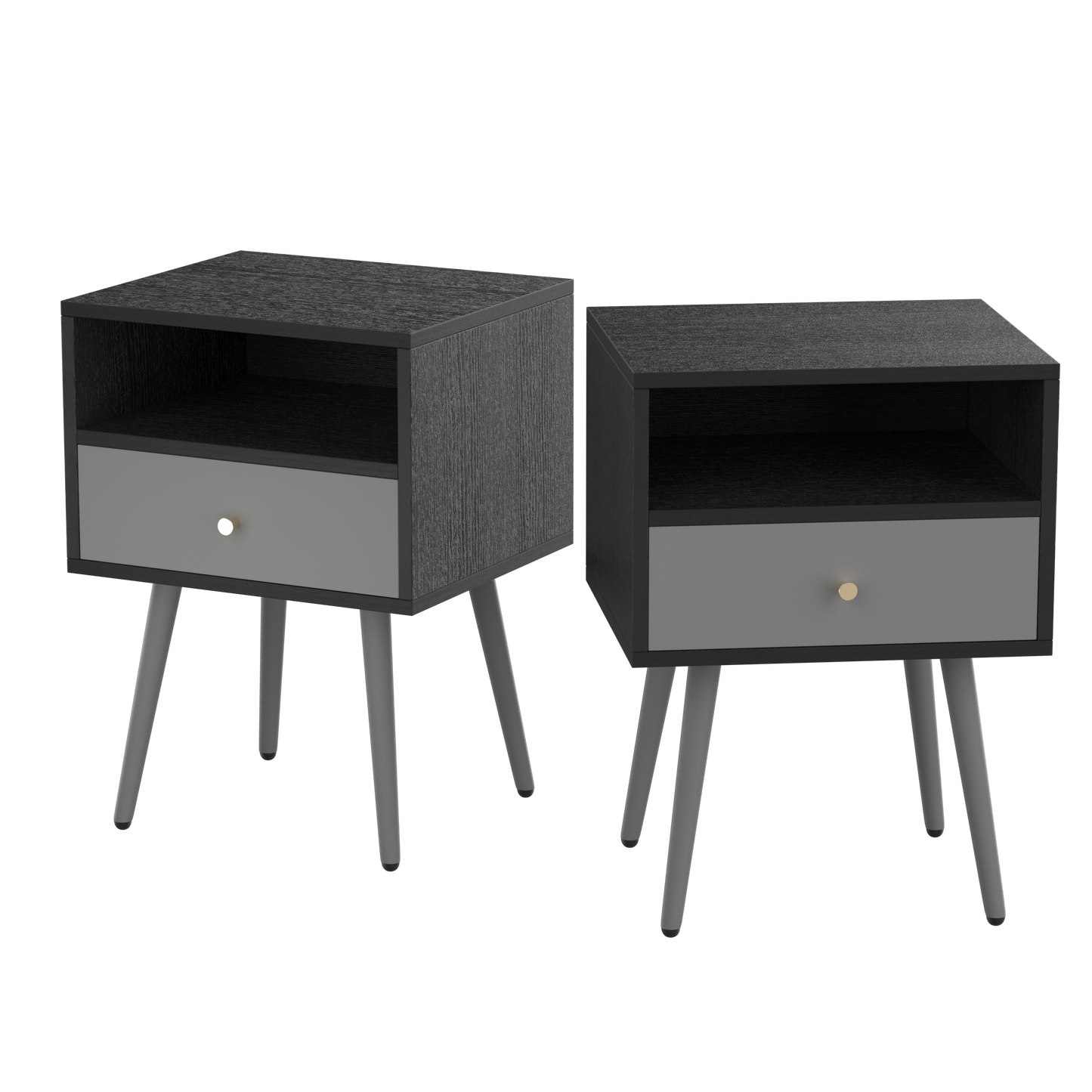 Chic Modern Nightstand with 1 Storage Drawer -  (Set of 2) - Dark Gray