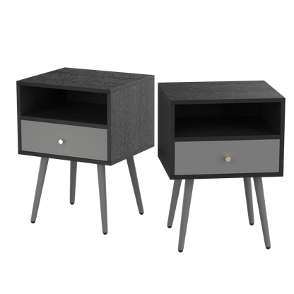 Chic Modern Nightstand with 1 Storage Drawer -  (Set of 2) - Dark Gray