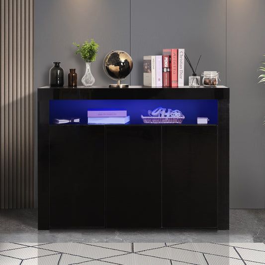 Glossy Glow Sideboard: Modern Storage Cabinet with LED Light