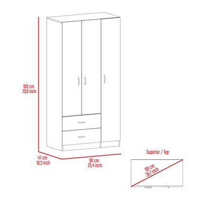 Watson 2-Drawer 3-Door Armoire - Light Grey