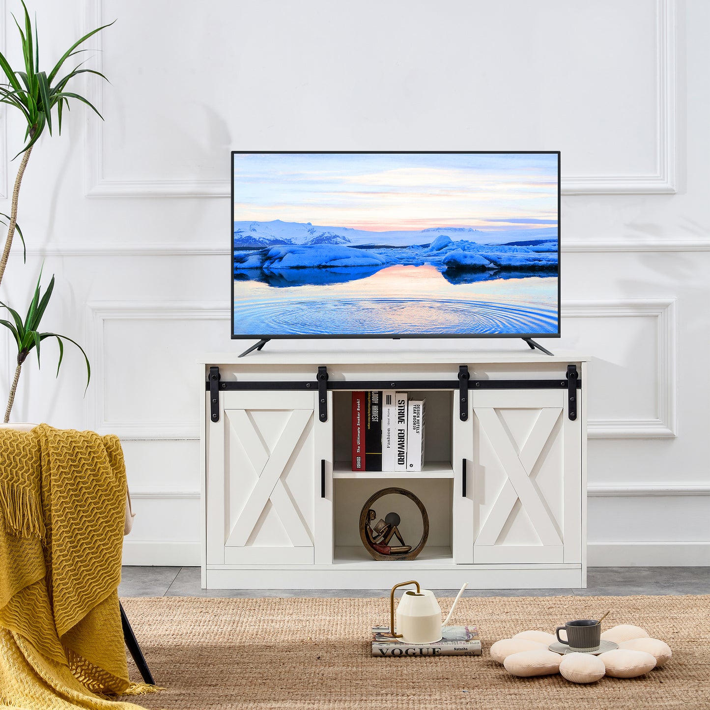 Wiz TV Stand with Sliding Barn Doors - White