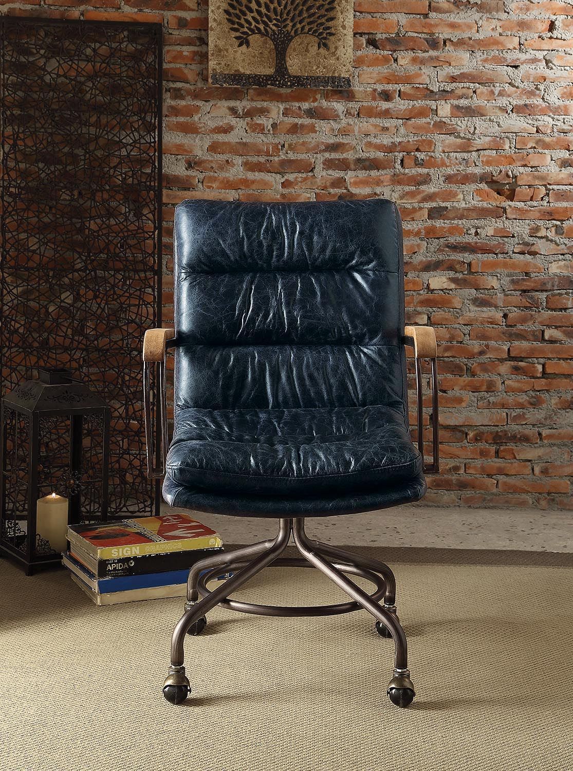 Vintage Blue Top Grain Leather Office Chair