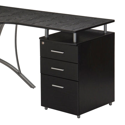 L-Shaped Computer Desk with File Cabinet and Storage