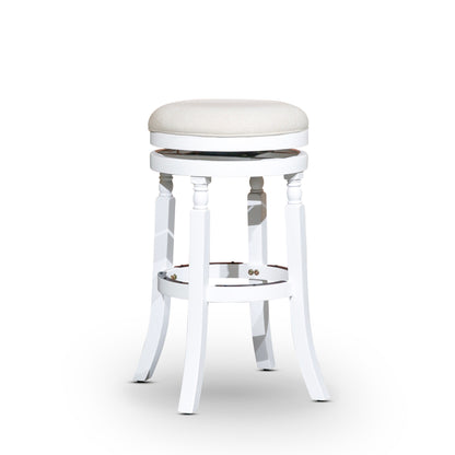 30" Bar Stool, White Finish, Beige Fabric Seat