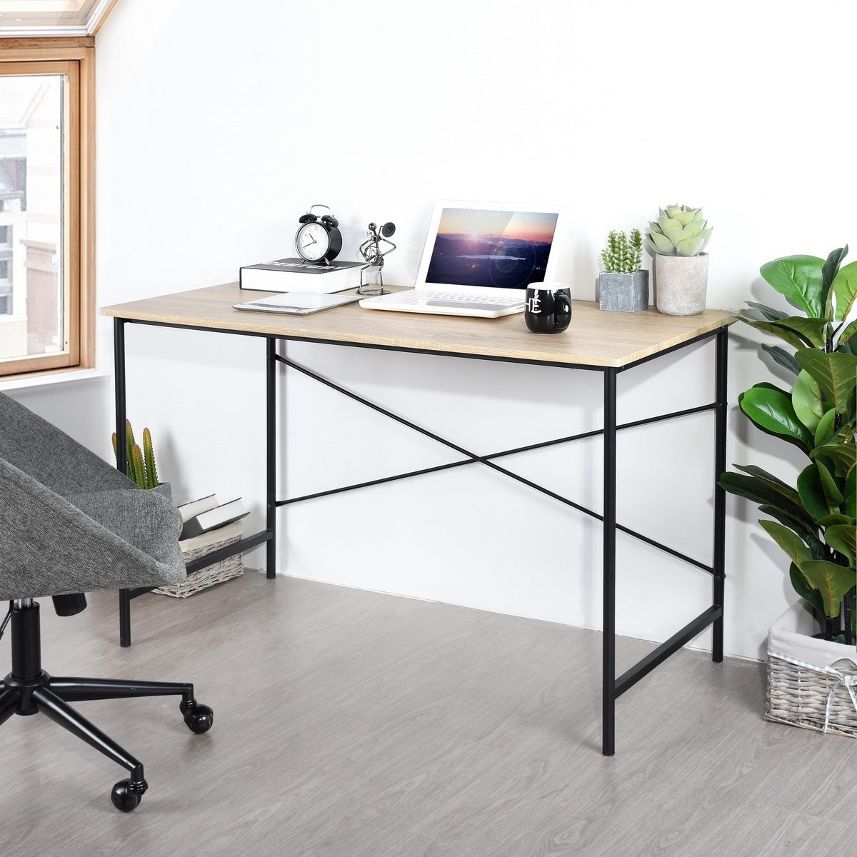 Eco Write Oak & Black Metal Frame Desk