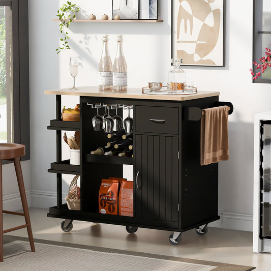 Elara Multipurpose Kitchen Cart Cabinet with Side Storage - Black