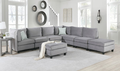 Zelmira Velvet 8Pc Modular Sectional Sofa - Gray