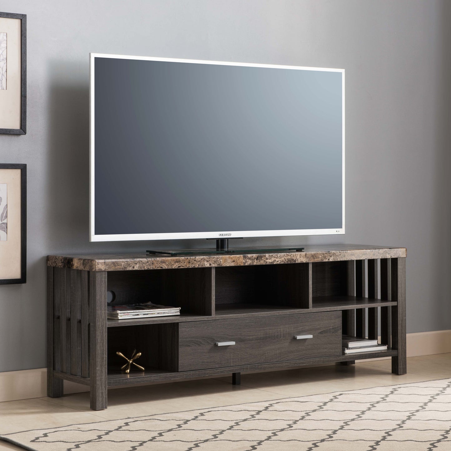 Zuzia TV Stand Faux Marble - Oak