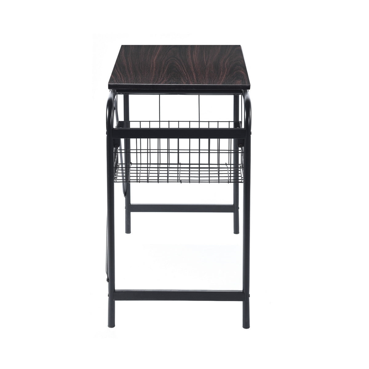 Computer Desk With Wire Storage Basket - walnut & black