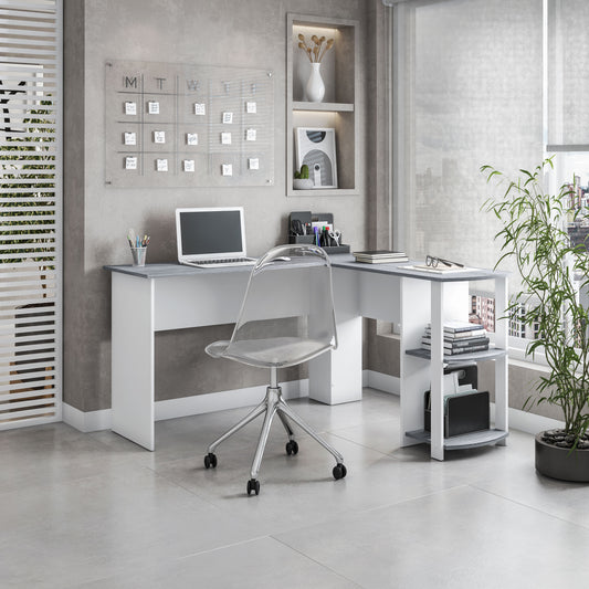 GGW Modern L-Shaped Desk with Side Storage - Grey