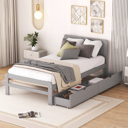 Neki Twin Size Platform Bed Frame with 2 Drawers - Gray