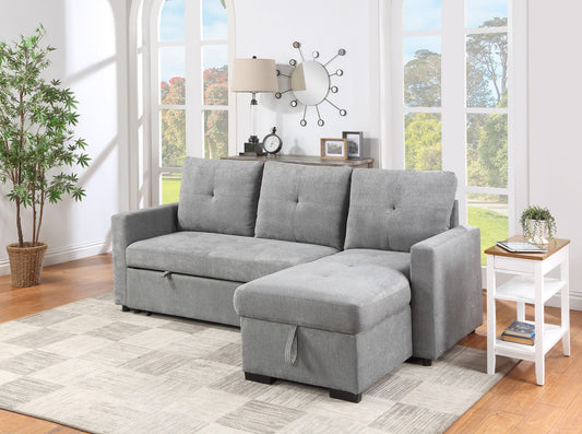 Yuna Fabric Reversible Sleeper Sectional Sofa with Storage Chaise - Gray