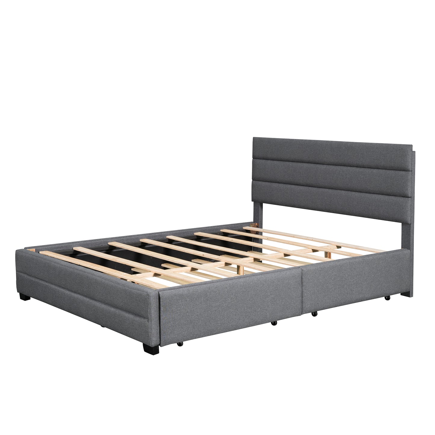 Eira Queen Size Upholstered Platform Bed with Trundle - Grey