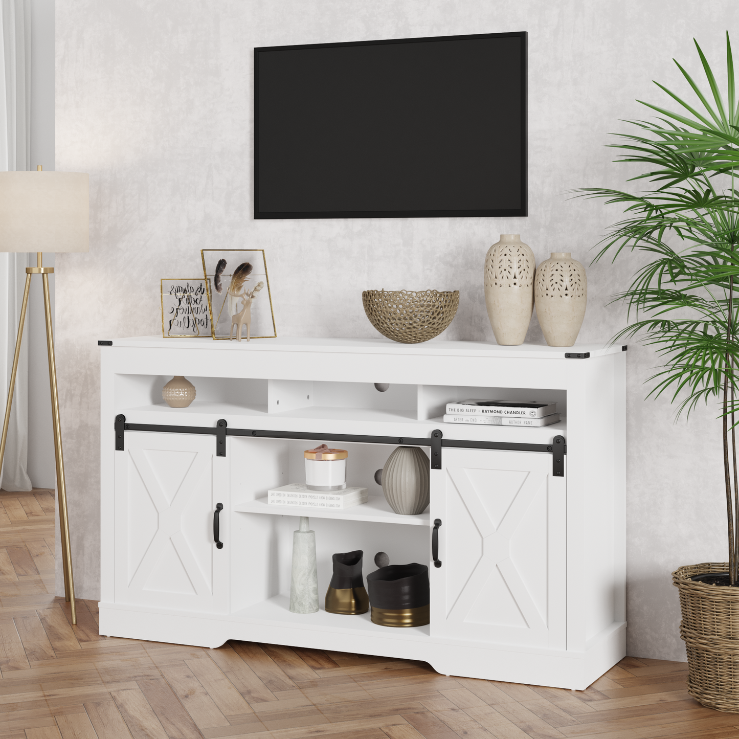 Mena 58" Farmhouse Double-Door TV Cabinet - White