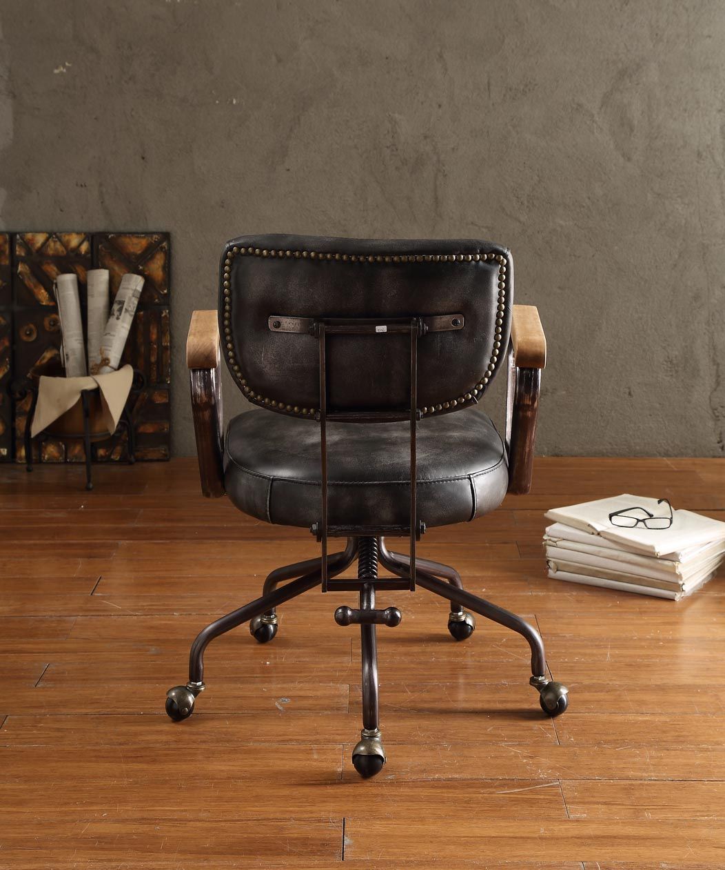 Vintage Black Top Grain Leather Office Chair