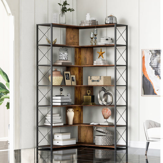 L-Shaped Corner Bookcase - Brown