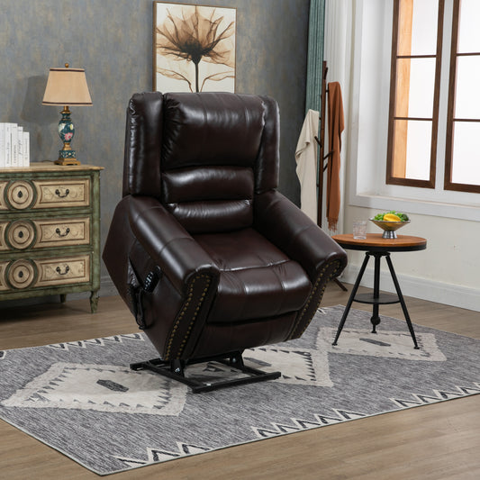 Zest Power Lift Faux Leather Recliner Chair Heat Massage Dual Motor - Brown